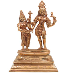 Handcrafted Panchaloha Bronze Shiva Parvathi Idol – Uma Maheshwara Gauri Shankar Ardhanarishvara Shiv Shakti Murti | Chola Art South Indian Temple Sculpture,Gold, 10.5 Inch, 1 Piece