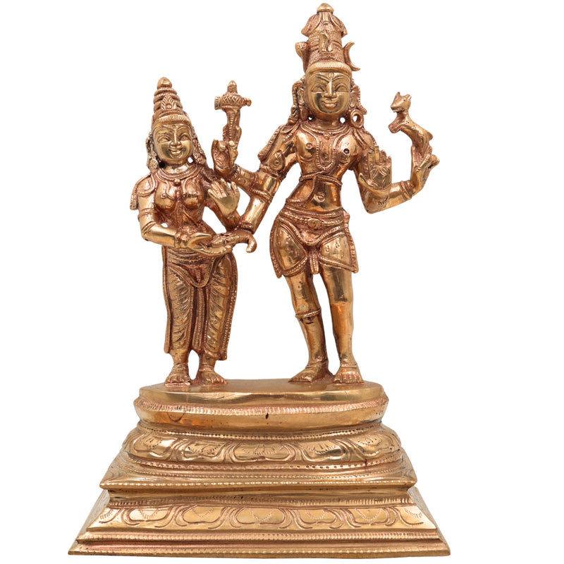 Handcrafted Panchaloha Bronze Shiva Parvathi Idol – Uma Maheshwara Gauri Shankar Ardhanarishvara Shiv Shakti Murti | Chola Art South Indian Temple Sculpture,Gold, 10.5 Inch, 1 Piece