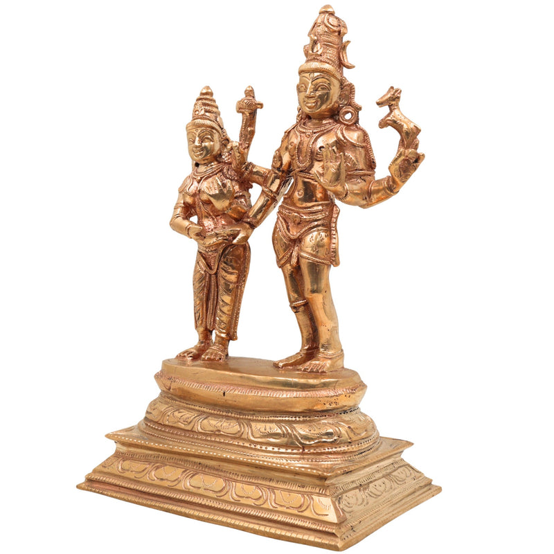 Handcrafted Panchaloha Bronze Shiva Parvathi Idol – Uma Maheshwara Gauri Shankar Ardhanarishvara Shiv Shakti Murti | Chola Art South Indian Temple Sculpture,Gold, 10.5 Inch, 1 Piece