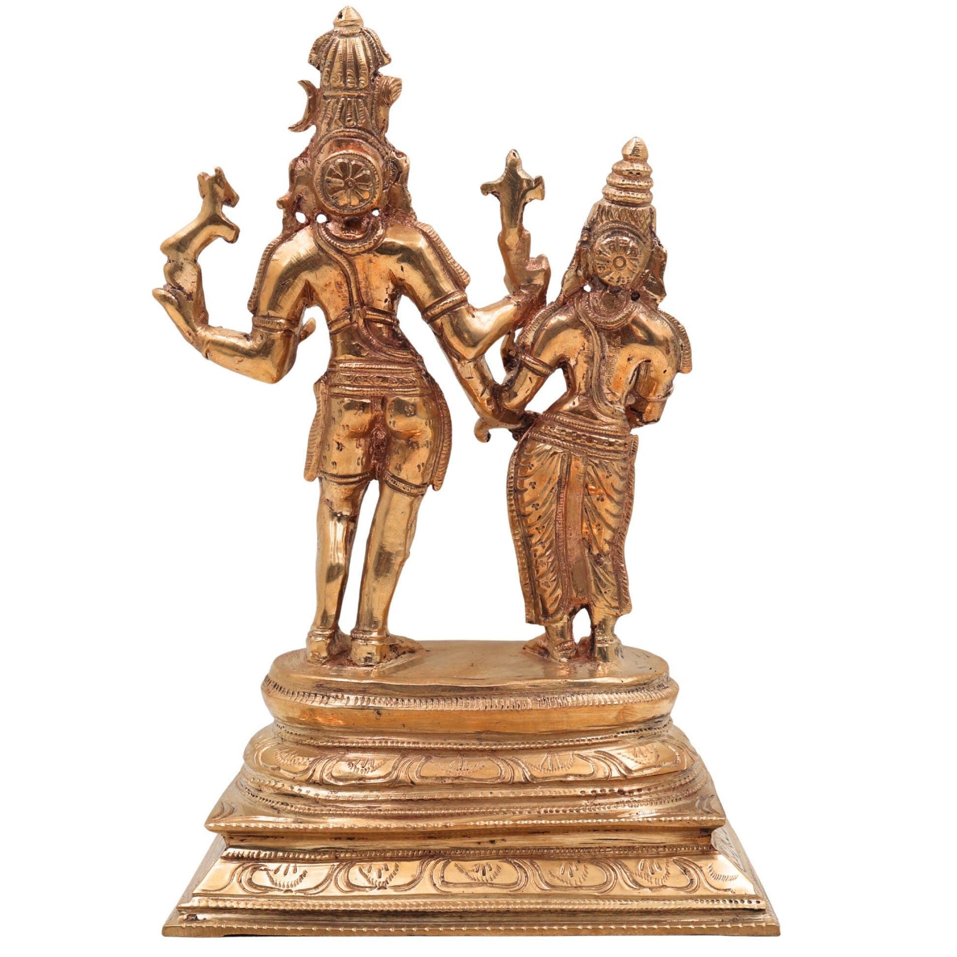 Handcrafted Panchaloha Bronze Shiva Parvathi Idol – Uma Maheshwara Gauri Shankar Ardhanarishvara Shiv Shakti Murti | Chola Art South Indian Temple Sculpture,Gold, 10.5 Inch, 1 Piece