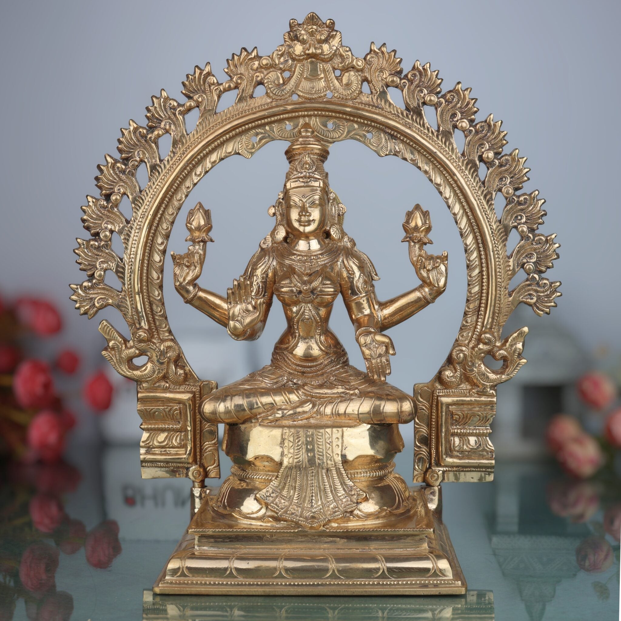 Handcrafted Bronze Mahalakshmi Idol | Panchaloha Kamala Devi Murti for Pooja, Home Temple & Prosperity ,gold,14 inch,1,