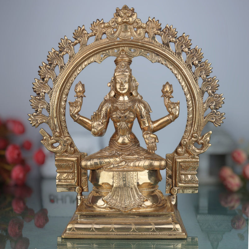 Handcrafted Bronze Mahalakshmi Idol | Panchaloha Kamala Devi Murti for Pooja, Home Temple & Prosperity ,gold,14 inch,1,