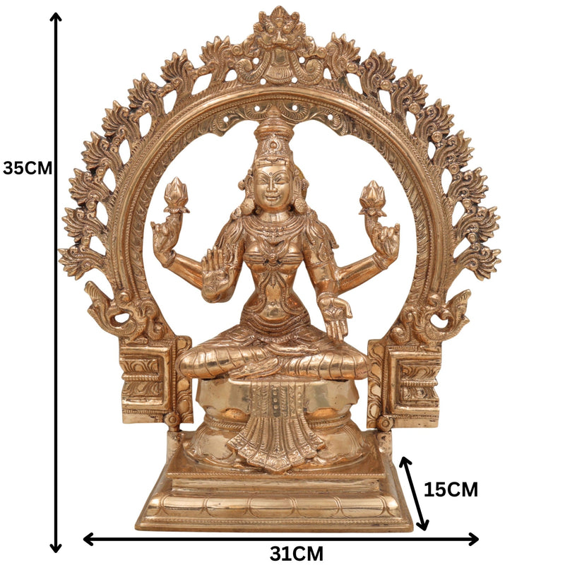 Handcrafted Bronze Mahalakshmi Idol | Panchaloha Kamala Devi Murti for Pooja, Home Temple & Prosperity ,gold,14 inch,1,