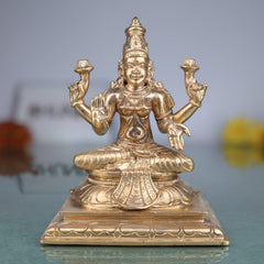 Handmade Panchaloha Bronze Mahalakshmi Idol | Varalakshmi, Sri Maha Lakshmi Statue for Pooja, Temple & Decor – Chola Art, Gold, 5.5 Inch, 1 Piece