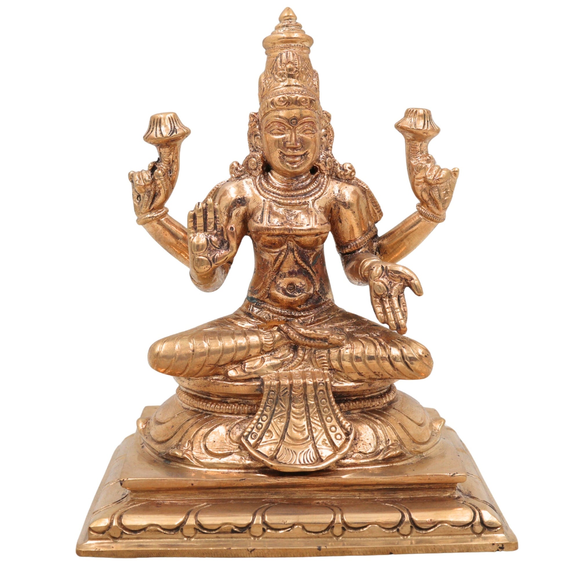 Handmade Panchaloha Bronze Mahalakshmi Idol | Varalakshmi, Sri Maha Lakshmi Statue for Pooja, Temple & Decor – Chola Art, Gold, 5.5 Inch, 1 Piece