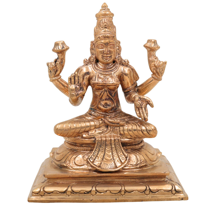 Handmade Panchaloha Bronze Mahalakshmi Idol | Varalakshmi, Sri Maha Lakshmi Statue for Pooja, Temple & Decor – Chola Art, Gold, 5.5 Inch, 1 Piece