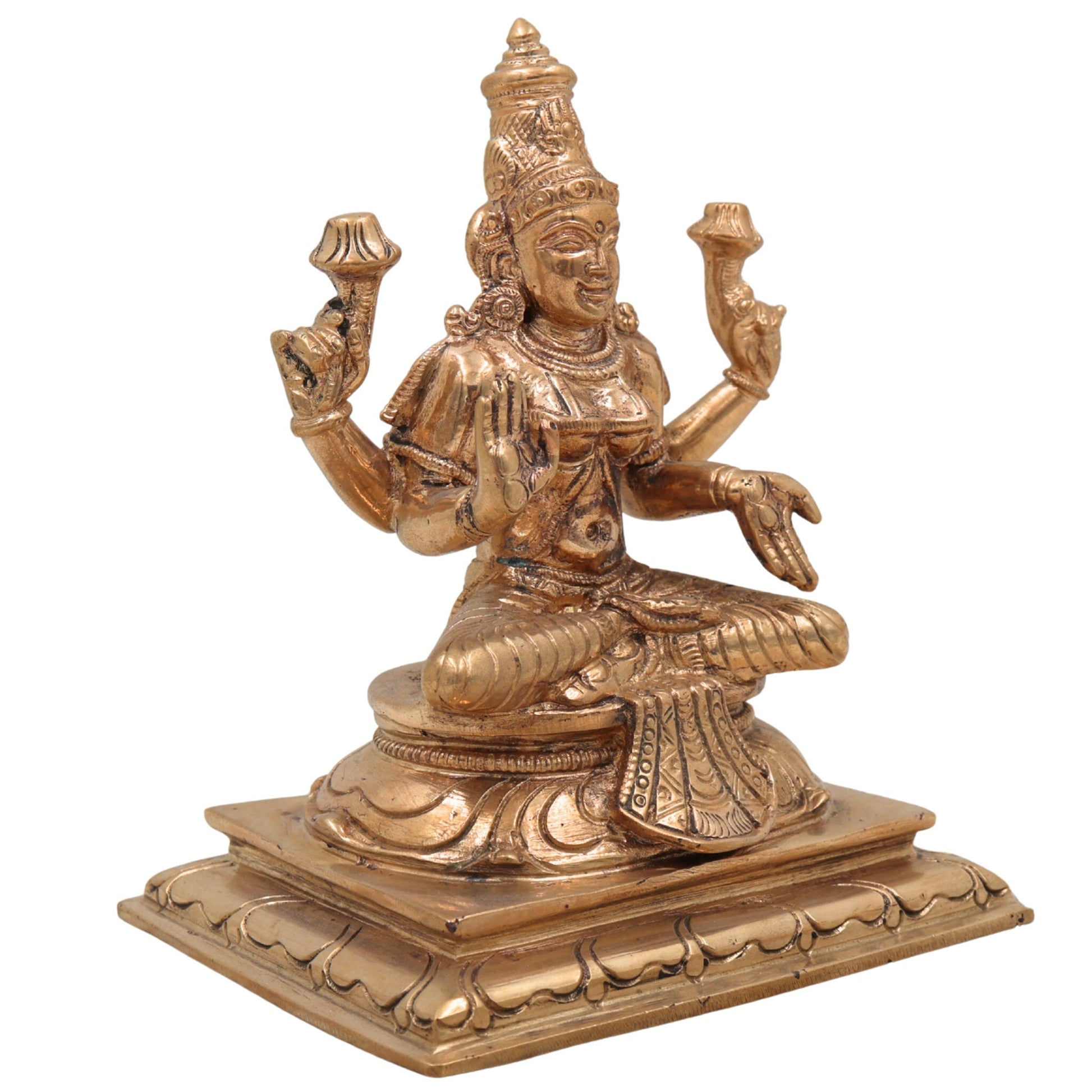 Handmade Panchaloha Bronze Mahalakshmi Idol | Varalakshmi, Sri Maha Lakshmi Statue for Pooja, Temple & Decor – Chola Art, Gold, 5.5 Inch, 1 Piece