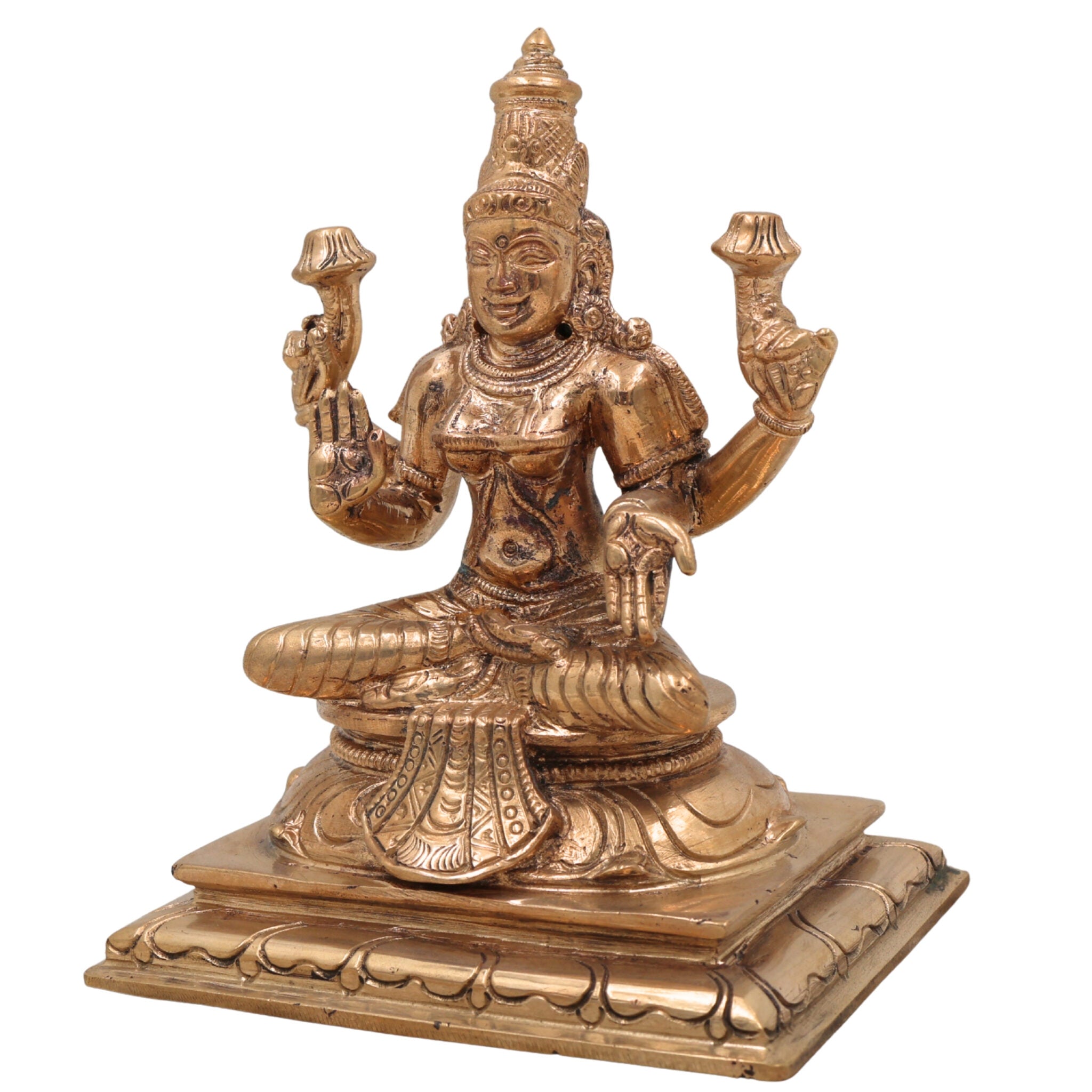 Handmade Panchaloha Bronze Mahalakshmi Idol | Varalakshmi, Sri Maha Lakshmi Statue for Pooja, Temple & Decor – Chola Art, Gold, 5.5 Inch, 1 Piece