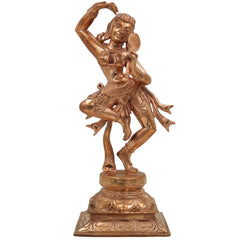 Handcrafted Bronze Panchaloha Apsara Holding Mirror Idol | Traditional Indian Temple Sculpture | Vintage Hindu Goddess Figurine,Gold, 12.5 Inch, 1 Piece