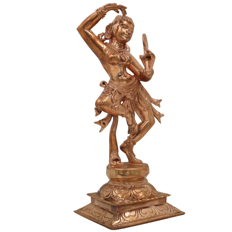 Handcrafted Bronze Panchaloha Apsara Holding Mirror Idol | Traditional Indian Temple Sculpture | Vintage Hindu Goddess Figurine,Gold, 12.5 Inch, 1 Piece