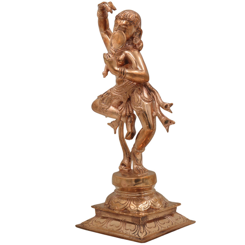 Handcrafted Bronze Panchaloha Apsara Holding Mirror Idol | Traditional Indian Temple Sculpture | Vintage Hindu Goddess Figurine,Gold, 12.5 Inch, 1 Piece