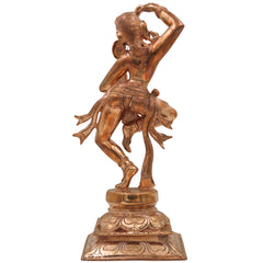 Handcrafted Bronze Panchaloha Apsara Holding Mirror Idol | Traditional Indian Temple Sculpture | Vintage Hindu Goddess Figurine,Gold, 12.5 Inch, 1 Piece