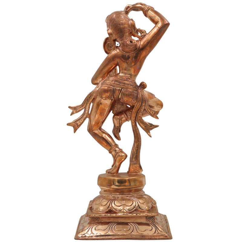 Handcrafted Bronze Panchaloha Apsara Holding Mirror Idol | Traditional Indian Temple Sculpture | Vintage Hindu Goddess Figurine,Gold, 12.5 Inch, 1 Piece