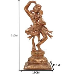 Handcrafted Bronze Panchaloha Apsara Holding Mirror Idol | Traditional Indian Temple Sculpture | Vintage Hindu Goddess Figurine,Gold, 12.5 Inch, 1 Piece