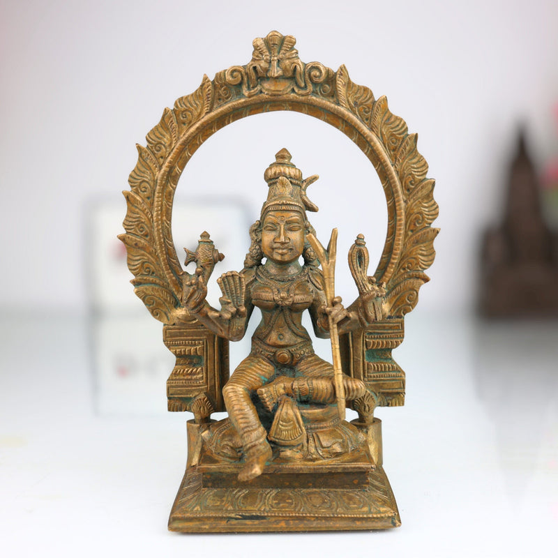 Handcrafted Panchaloha Rajarajeshwari Devi Bronze Idol – Lalitha Tripurasundari Chola Art Temple Sculpture,Brown, 7 Inch, 1 Piece