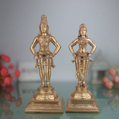 Handcrafted Bronze Panchaloha Vitthal Rukmini Idol | Vithoba Panduranga Rakhumai Murti | Panchadhatu Vitthal Statue for Home Temple & Pooja,Gold, 12.5 Inch, 1 Piece