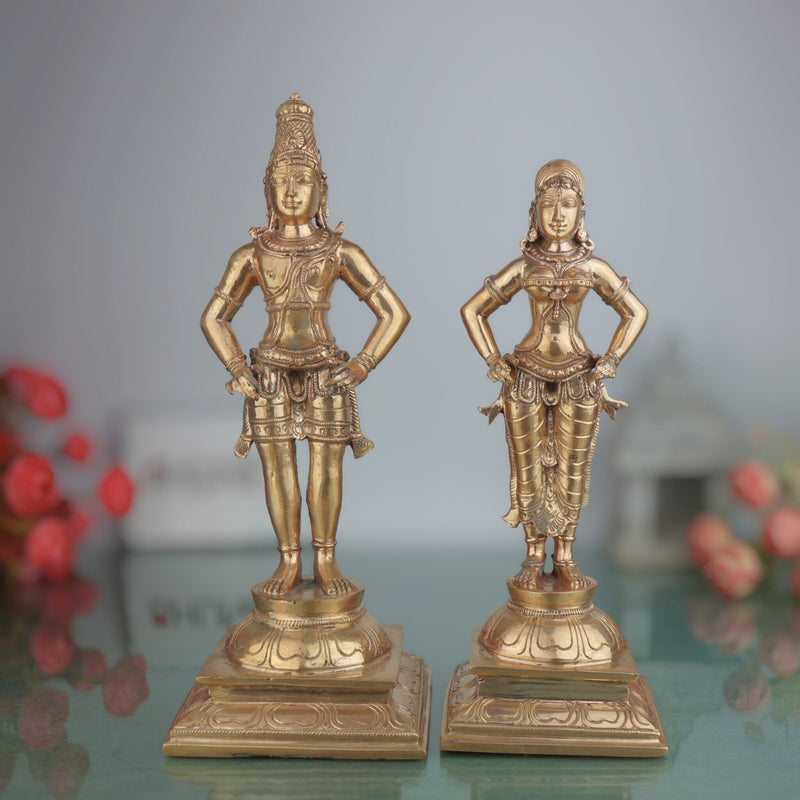 Handcrafted Bronze Panchaloha Vitthal Rukmini Idol | Vithoba Panduranga Rakhumai Murti | Panchadhatu Vitthal Statue for Home Temple & Pooja,Gold, 12.5 Inch, 1 Piece