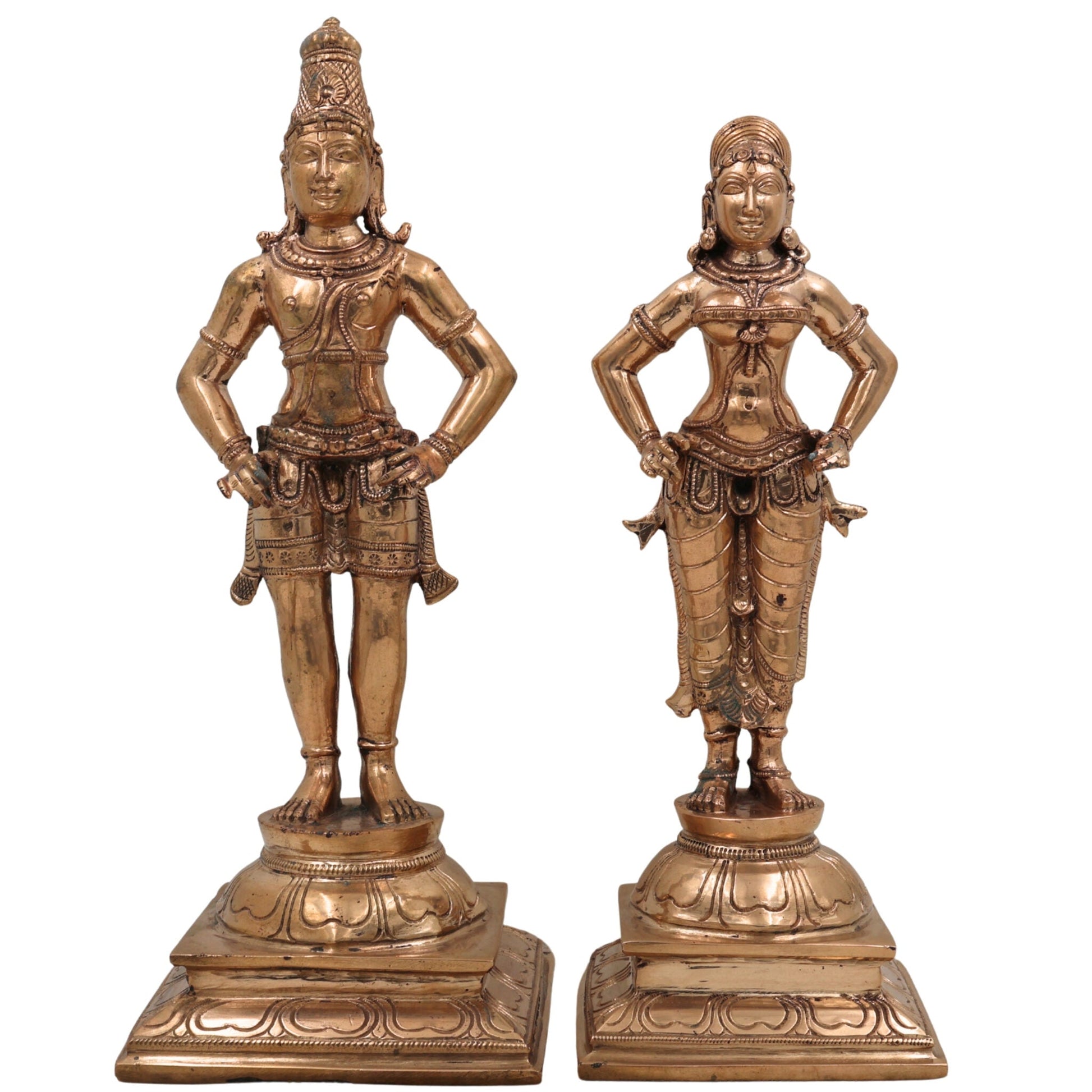 Handcrafted Bronze Panchaloha Vitthal Rukmini Idol | Vithoba Panduranga Rakhumai Murti | Panchadhatu Vitthal Statue for Home Temple & Pooja,Gold, 12.5 Inch, 1 Piece