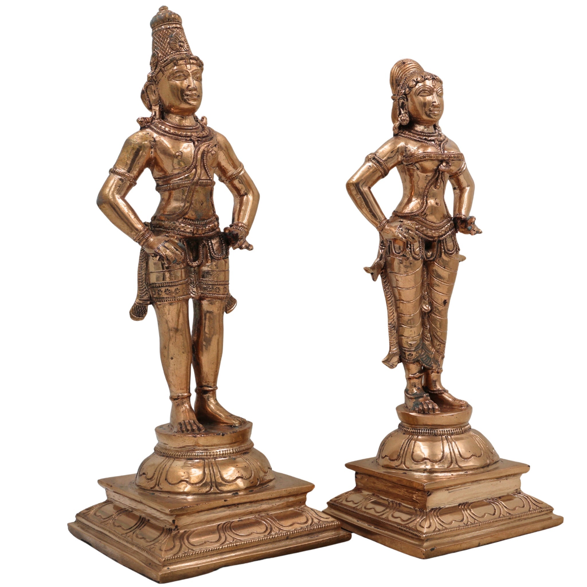 Handcrafted Bronze Panchaloha Vitthal Rukmini Idol | Vithoba Panduranga Rakhumai Murti | Panchadhatu Vitthal Statue for Home Temple & Pooja,Gold, 12.5 Inch, 1 Piece