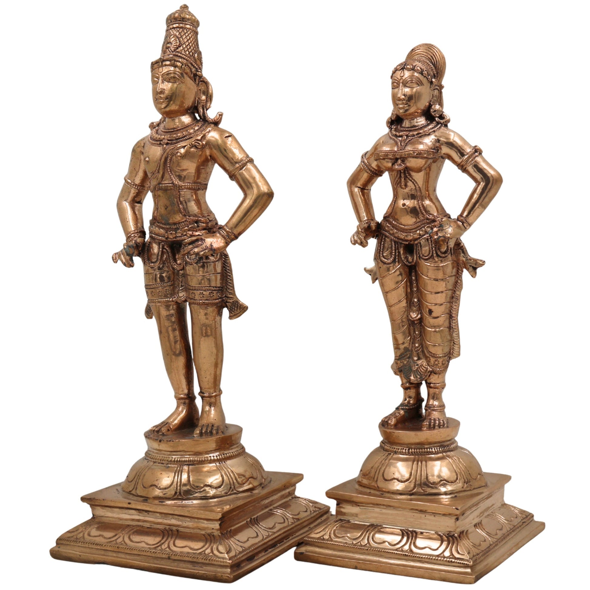 Handcrafted Bronze Panchaloha Vitthal Rukmini Idol | Vithoba Panduranga Rakhumai Murti | Panchadhatu Vitthal Statue for Home Temple & Pooja,Gold, 12.5 Inch, 1 Piece