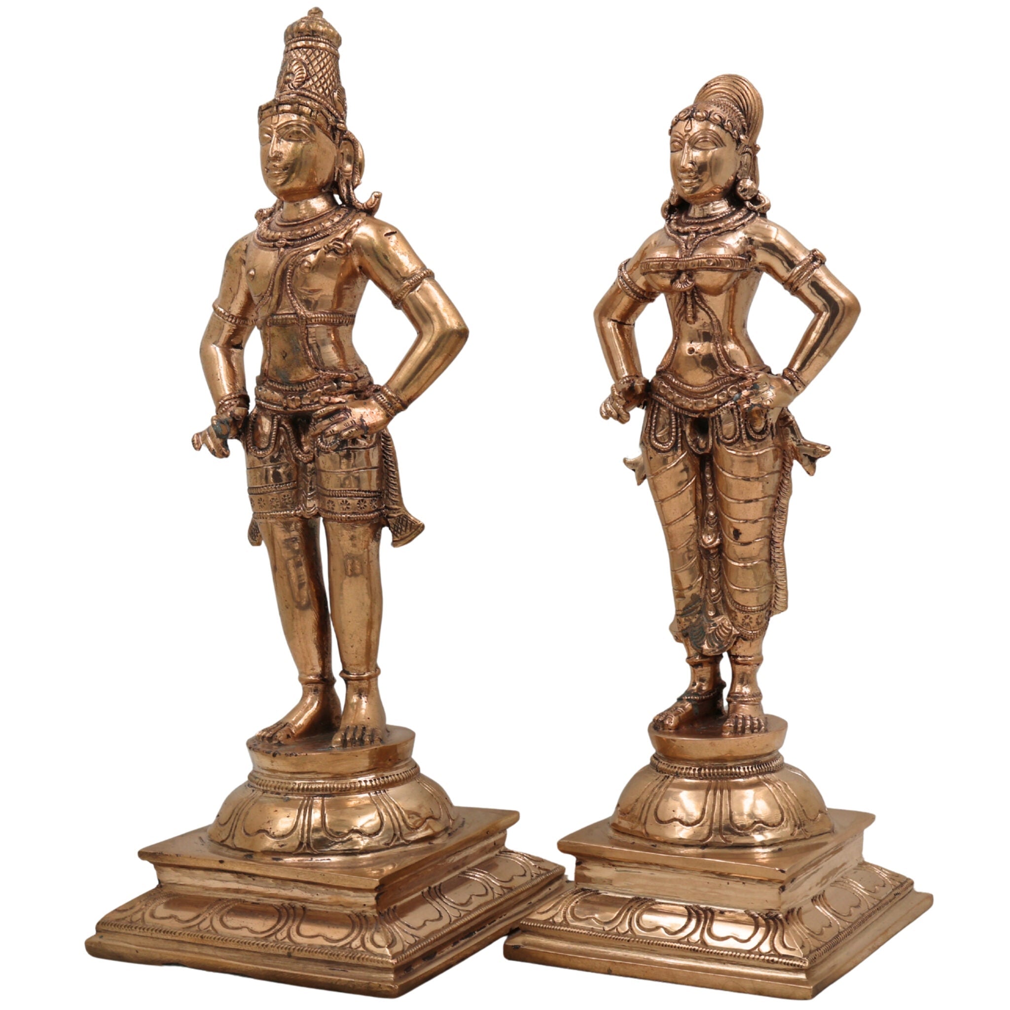 Handcrafted Bronze Panchaloha Vitthal Rukmini Idol | Vithoba Panduranga Rakhumai Murti | Panchadhatu Vitthal Statue for Home Temple & Pooja,Gold, 12.5 Inch, 1 Piece
