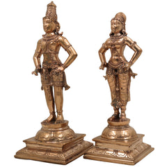 Handcrafted Bronze Panchaloha Vitthal Rukmini Idol | Vithoba Panduranga Rakhumai Murti | Panchadhatu Vitthal Statue for Home Temple & Pooja,Gold, 12.5 Inch, 1 Piece