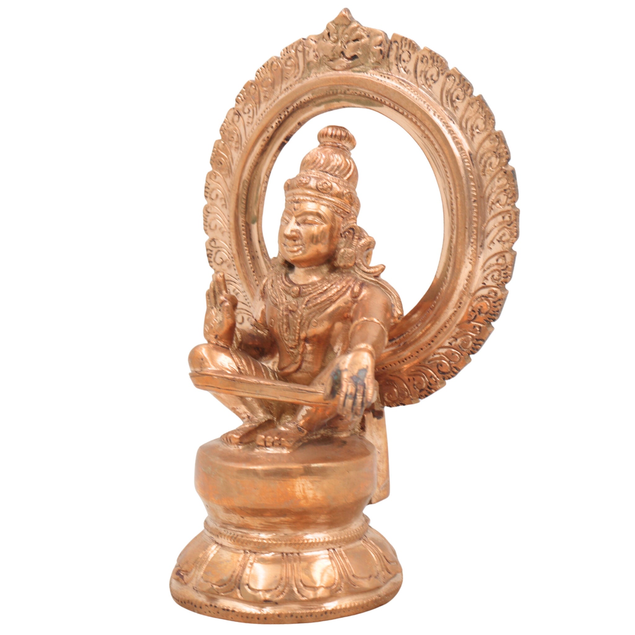 Handmade Panchaloha Ayyappa Swamy Idol with Prabhavali – Bronze Hariharanandan | Kanchu Dharma Shasta Murti for Home & Temple Decor,Gold, 8 Inch, 1 Piece