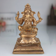 Handcrafted Panchaloha Bronze Ganesha Idol, Vinayaka Ganapati Murti for Home Temple Decor, Chola Style Vighnaharta Pillaiyar Sculpture,Gold, 6.5 Inch, 1 Piece