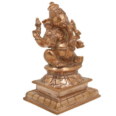 Handcrafted Panchaloha Bronze Ganesha Idol, Vinayaka Ganapati Murti for Home Temple Decor, Chola Style Vighnaharta Pillaiyar Sculpture,Gold, 6.5 Inch, 1 Piece