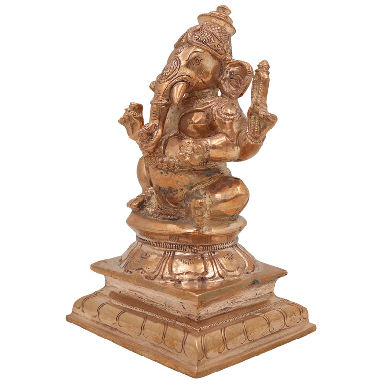 Handcrafted Panchaloha Bronze Ganesha Idol, Vinayaka Ganapati Murti for Home Temple Decor, Chola Style Vighnaharta Pillaiyar Sculpture,Gold, 6.5 Inch, 1 Piece