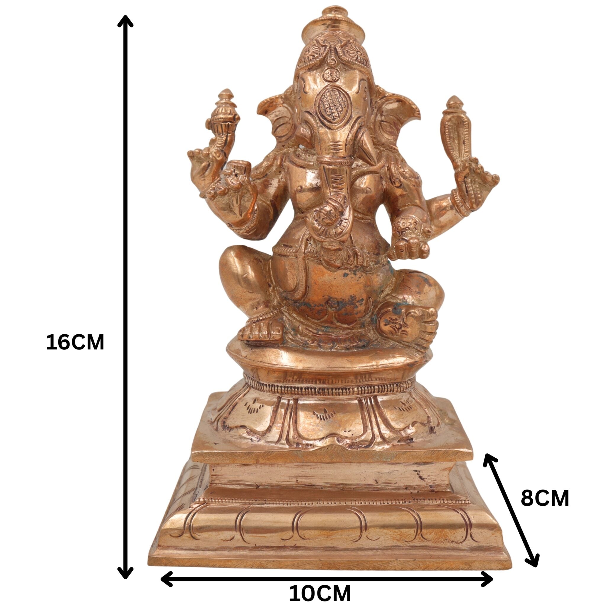 Handcrafted Panchaloha Bronze Ganesha Idol, Vinayaka Ganapati Murti for Home Temple Decor, Chola Style Vighnaharta Pillaiyar Sculpture,Gold, 6.5 Inch, 1 Piece