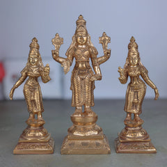 BronzeHandmade Panchaloha Vishnu Sri Devi Bhudevi Idol | Traditional South Indian Lakshmi Bhudevi Murti for Temple & Home Pooja,Gold, 6.5 Inch, 1 Piece