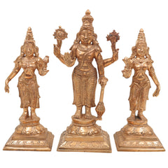 BronzeHandmade Panchaloha Vishnu Sri Devi Bhudevi Idol | Traditional South Indian Lakshmi Bhudevi Murti for Temple & Home Pooja,Gold, 6.5 Inch, 1 Piece