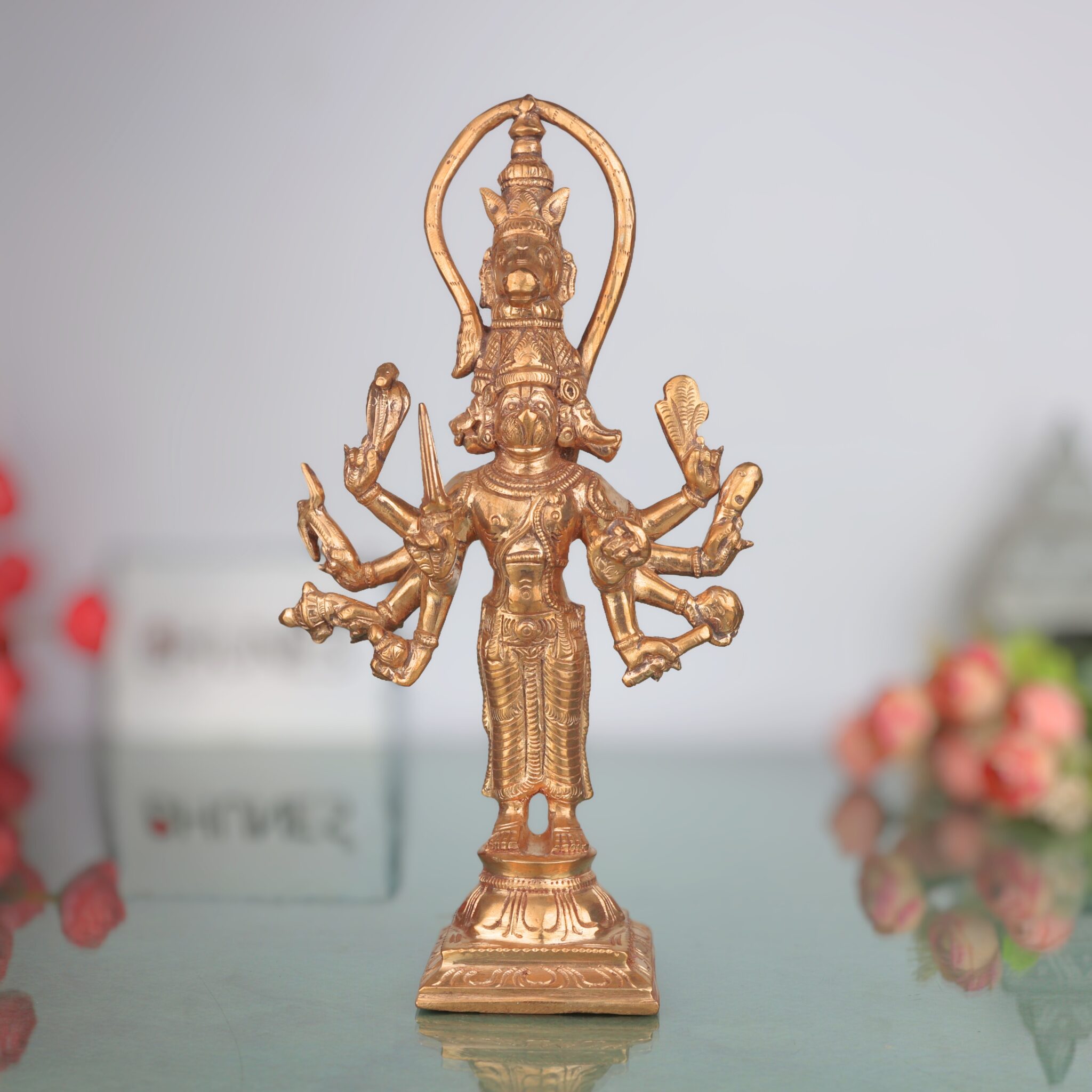Handcrafted Panchaloha Hanuman Idol in Bronze | Anjaneya, Bajrang Bali, Veer Maruti Murti for Home Temple & Pooja Decor – 26cm,Gold, 10.5 Inch, 1 Piece