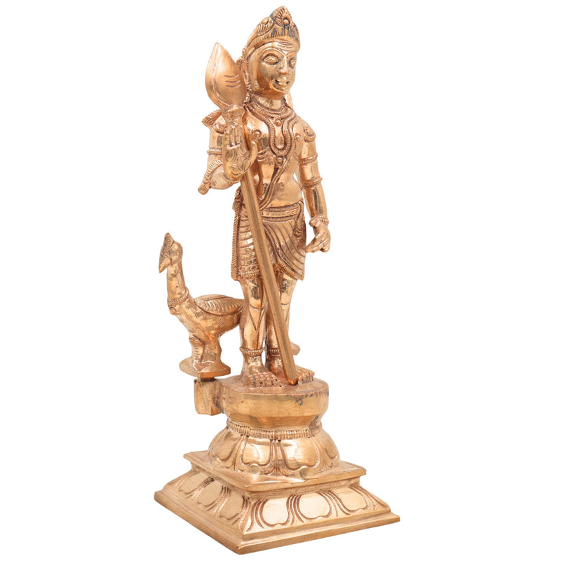 Panchaloha Bronze Murugan Idol – Handmade Lord Subramanya | Kartikeya | Skanda | Vel Murugan Statue for Home Temple & Pooja,Gold, 10 Inch, 1 Piece