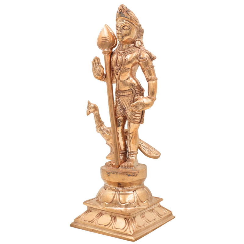 Panchaloha Bronze Murugan Idol – Handmade Lord Subramanya | Kartikeya | Skanda | Vel Murugan Statue for Home Temple & Pooja,Gold, 10 Inch, 1 Piece