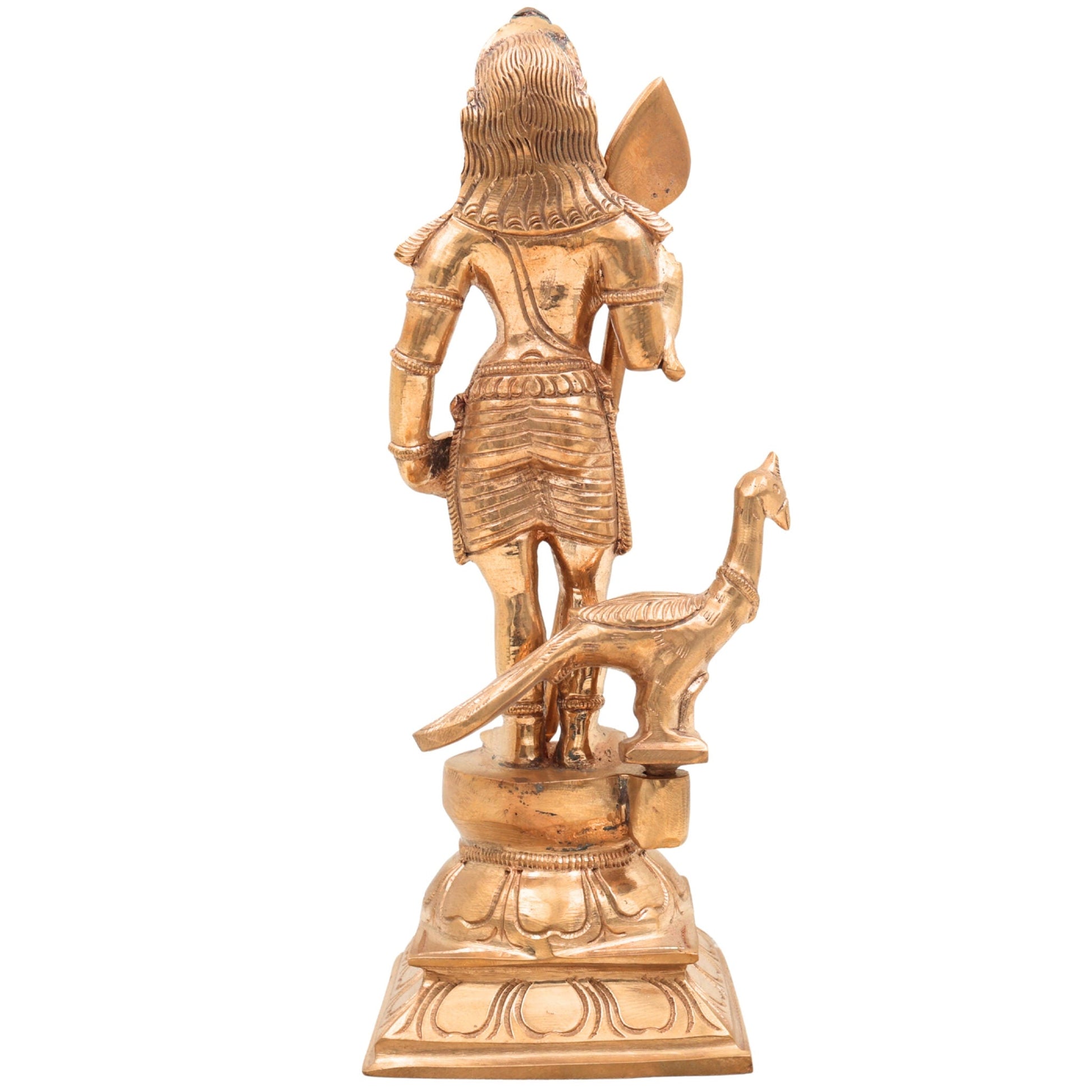 Panchaloha Bronze Murugan Idol – Handmade Lord Subramanya | Kartikeya | Skanda | Vel Murugan Statue for Home Temple & Pooja,Gold, 10 Inch, 1 Piece