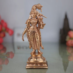 Bronze Meenakshi Amman Idol, Handcrafted Panchaloha Goddess Statue, Chola Art Murti, Divine Meenakshi Parvati Figurine,Gold, 7 Inch, 1 Piece