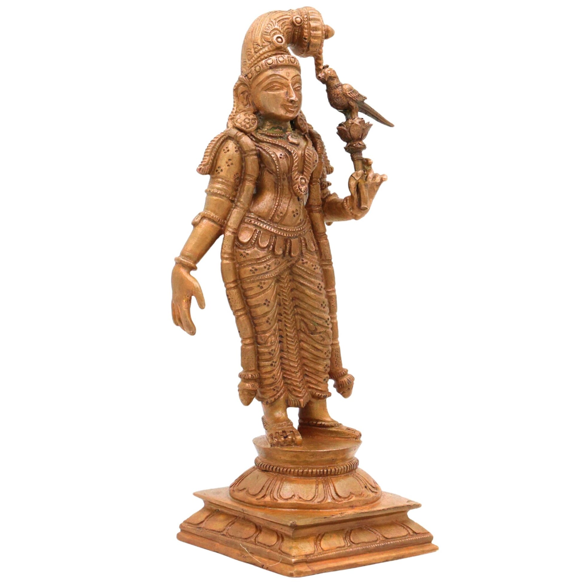 Bronze Meenakshi Idol, Handcrafted Goddess Menakshi Murti for Pooja, Home Decor & Spiritual Gifts, Brown, 7 Inch, 1 Piece