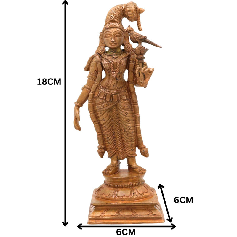 Bronze Meenakshi Idol, Handcrafted Goddess Menakshi Murti for Pooja, Home Decor & Spiritual Gifts, Brown, 7 Inch, 1 Piece