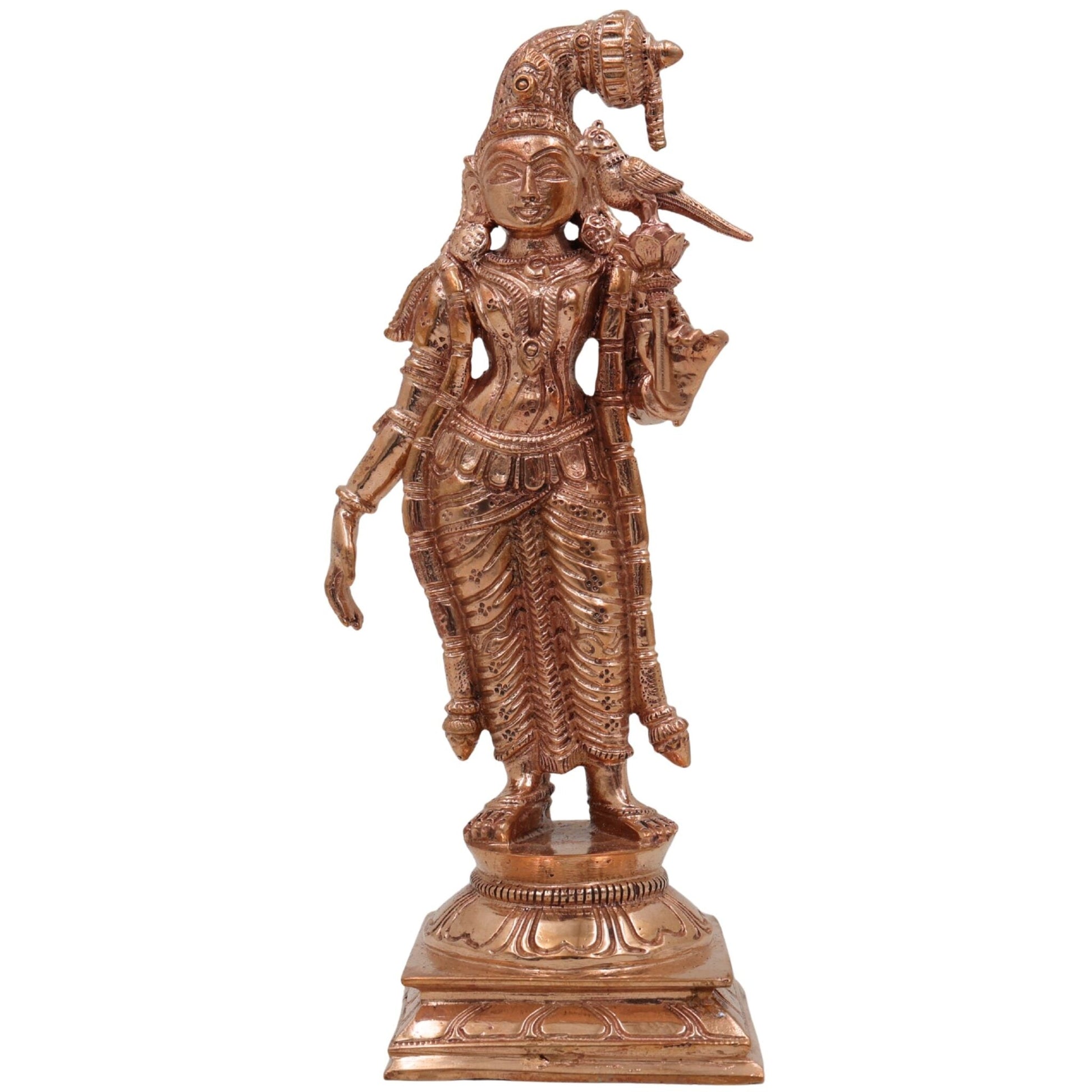 Bronze Meenakshi Amman Idol, Handcrafted Panchaloha Goddess Statue, Chola Art Murti, Divine Meenakshi Parvati Figurine,Gold, 7 Inch, 1 Piece