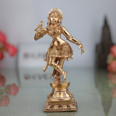 Handmade Panchaloha Bronze Apsara Idol | Traditional Chola Art Divine Dancing Apsara Sculpture | Indian Celestial Nymph Statue for Temple & Home Decor,Gold, 5.5 Inch, 1 Piece