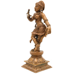 Bronze Apsara Sculpture – Handcrafted Chola Art Panchaloha Idol, Celestial Dancer, Devangana, Gandharvi, Ethereal Nymph, Temple & Home Decor, Brown, 5.5 Inch, 1 Piece