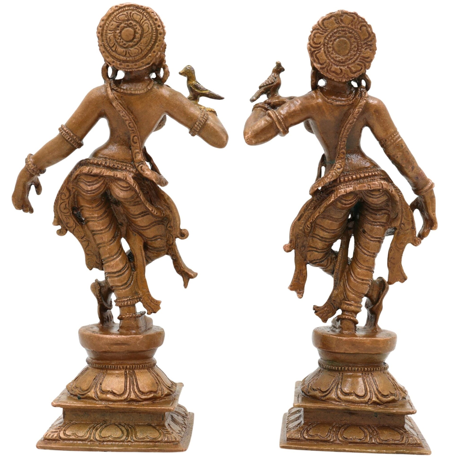 Bronze Apsara Idol Pair, Chola Art Panchaloha Apsarini Sculpture, Celestial Dancer Figurine, Handcrafted South Indian Temple Decor, Brown, 5.5 Inch, 1 Piece