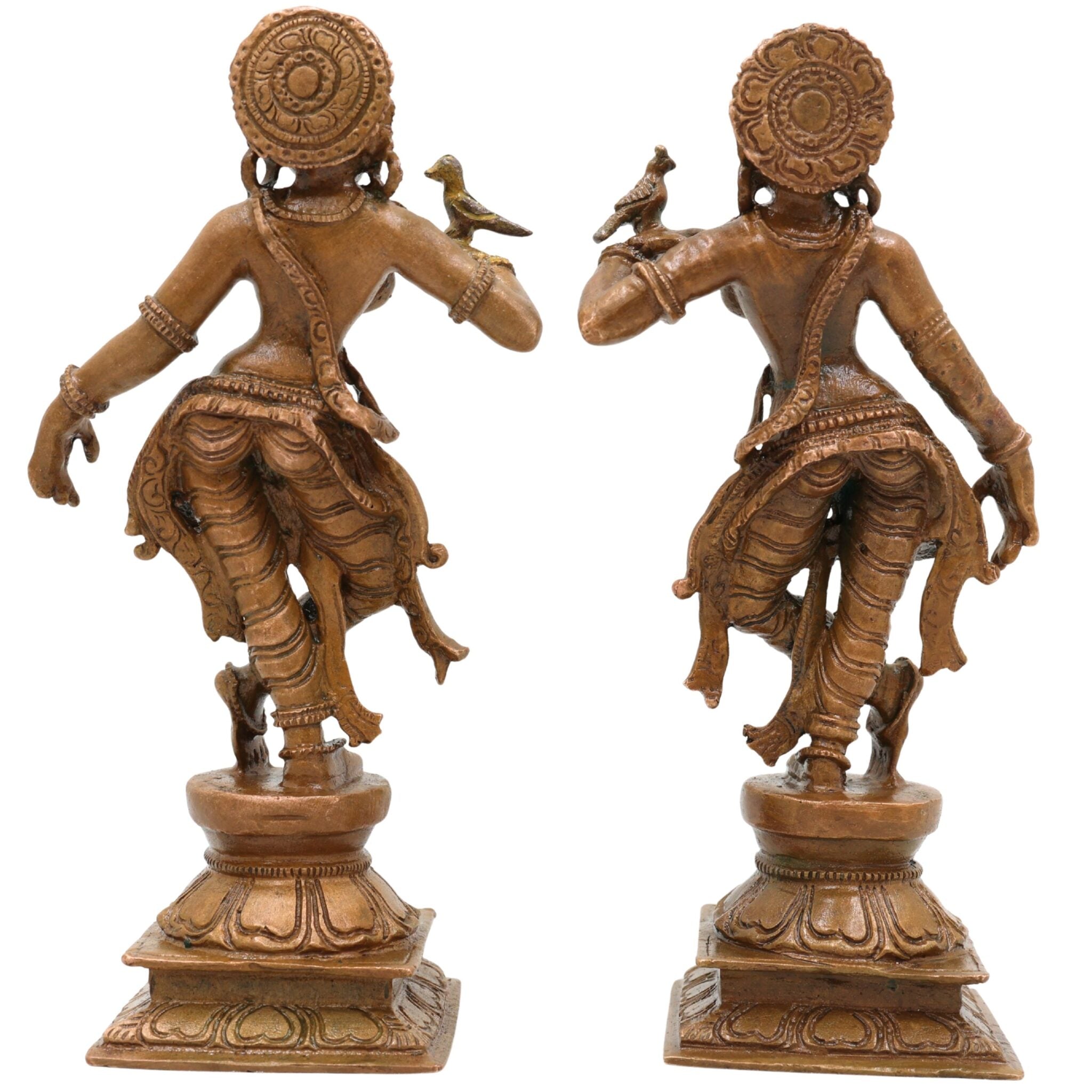Bronze Apsara Idol Pair, Chola Art Panchaloha Apsarini Sculpture, Celestial Dancer Figurine, Handcrafted South Indian Temple Decor, Brown, 5.5 Inch, 1 Piece