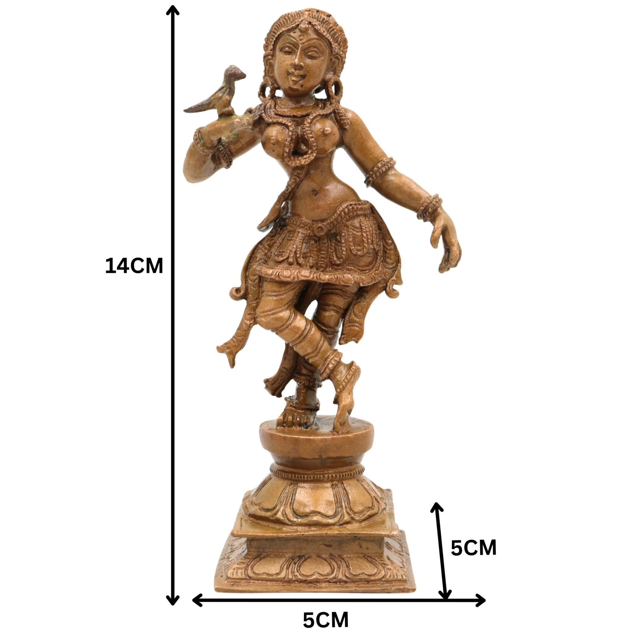 Bronze Apsara Idol Pair, Chola Art Panchaloha Apsarini Sculpture, Celestial Dancer Figurine, Handcrafted South Indian Temple Decor, Brown, 5.5 Inch, 1 Piece