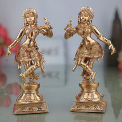 Bronze Apsara Idol, Chola Art Divine Dancer, Panchaloha Apsarini Statue, Handcrafted South Indian Celestial Nymph Sculpture, Gold, 5.5 Inch, 1 Piece