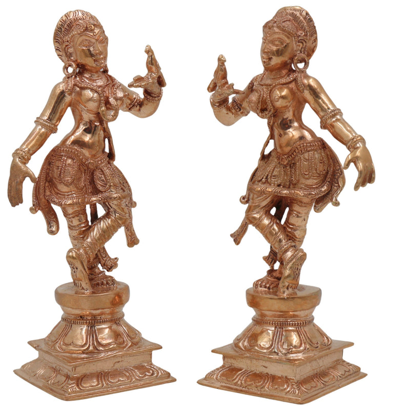 Bronze Apsara Idol, Chola Art Divine Dancer, Panchaloha Apsarini Statue, Handcrafted South Indian Celestial Nymph Sculpture, Gold, 5.5 Inch, 1 Piece