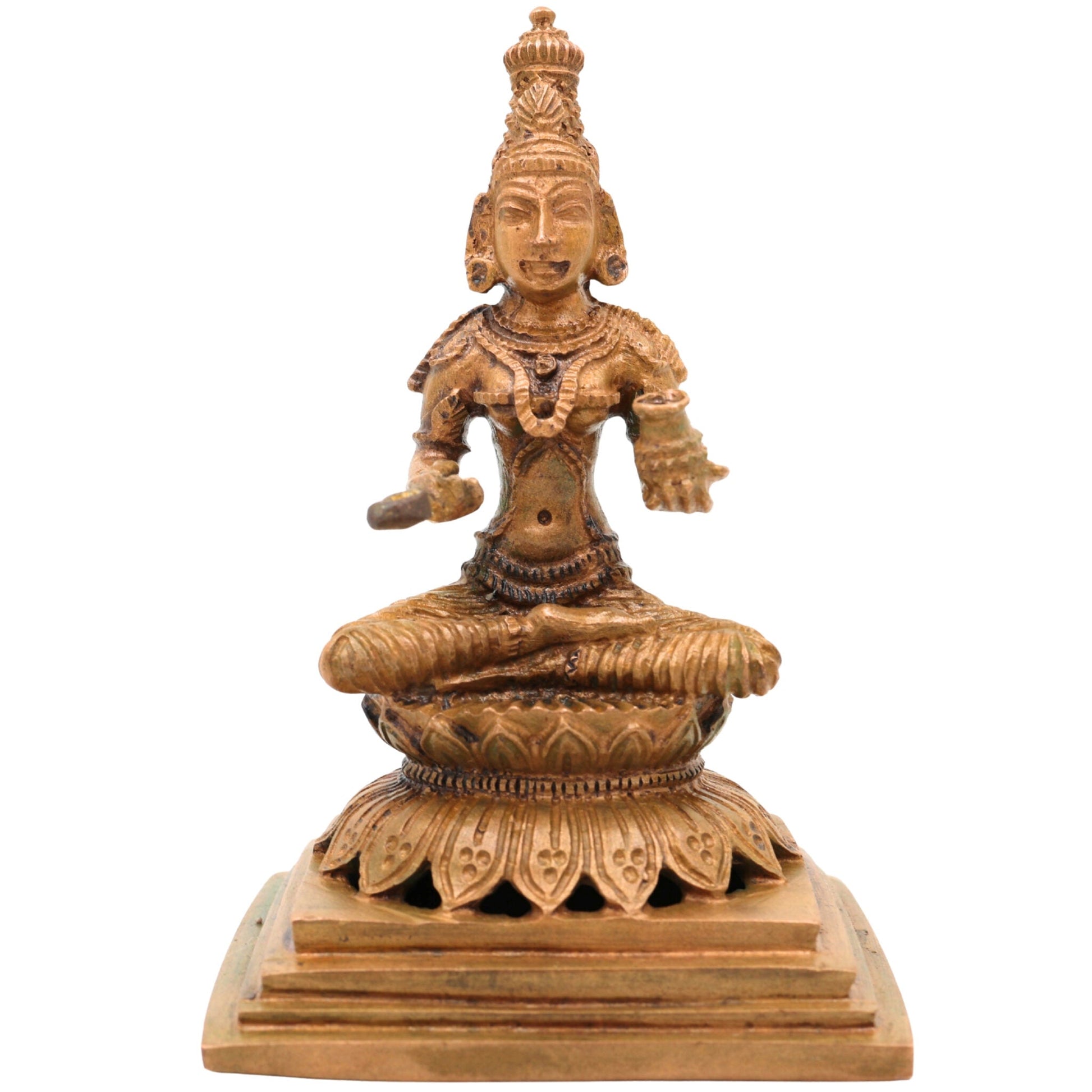 Bronze Handcrafted Annapurna Idol | Annapoorna Devi Murti | Panchaloha Goddess Statue | Chola Art Annapurneshwari Sculpture, Gold, 4 Inch, 1 Piece