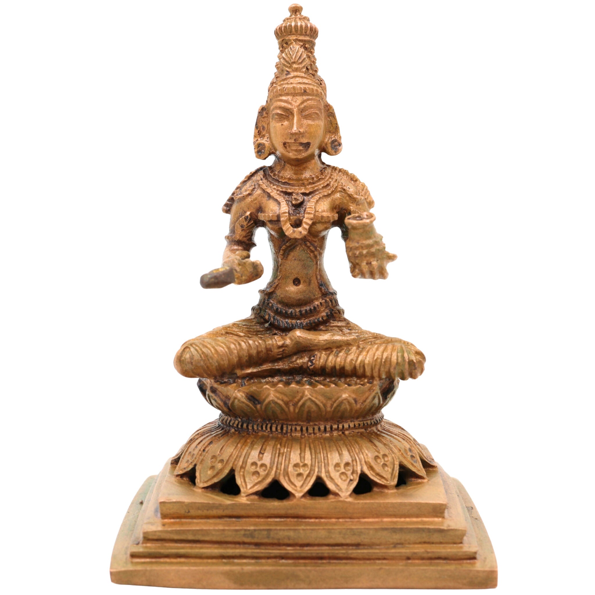 Bronze Handcrafted Annapurna Idol | Annapoorna Devi Murti | Panchaloha Goddess Statue | Chola Art Annapurneshwari Sculpture, Gold, 4 Inch, 1 Piece